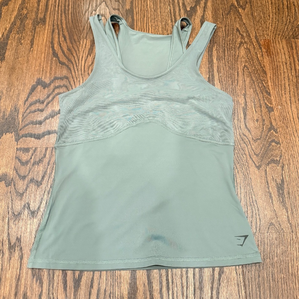 Gymshark Women's Green  Sleeveless Mesh Elevate W/ Shelf Tank Top - Medium - New